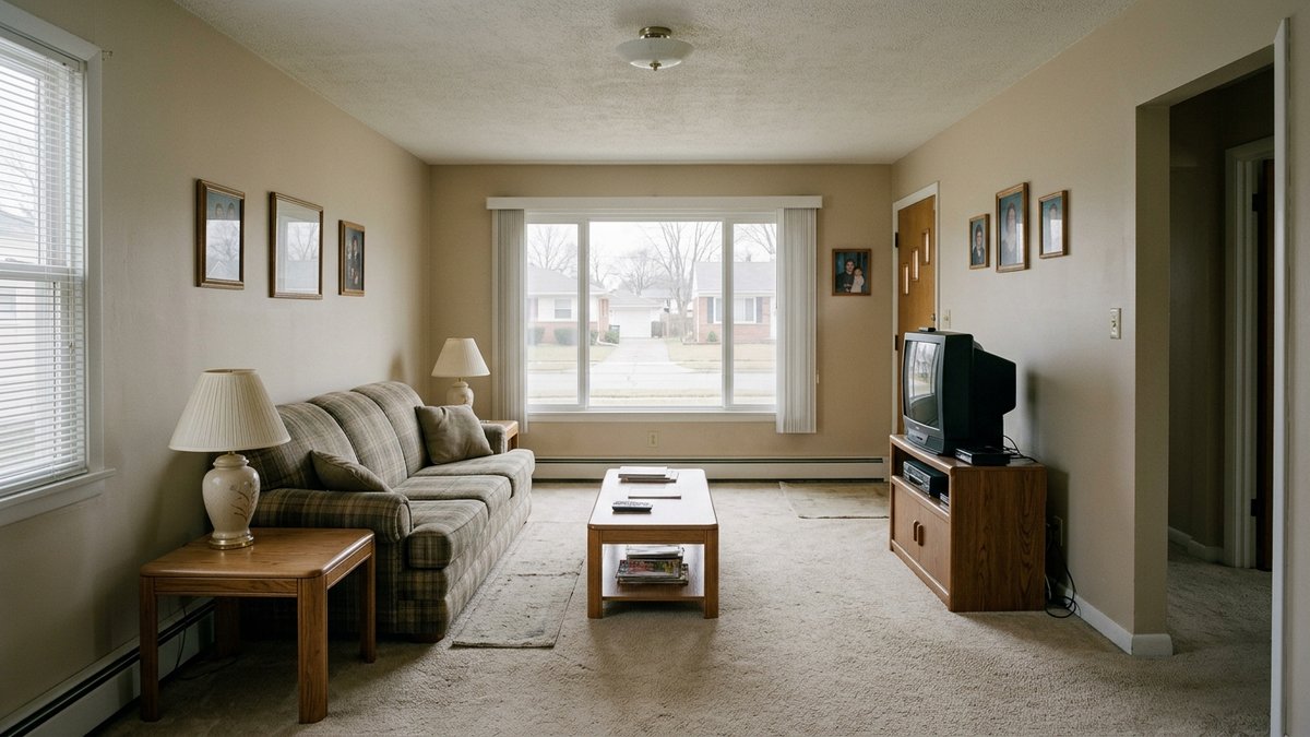 Taylor-style starter-home interior that feels solid and practical, photographed in plain documentary light. Useful for inspection, value, and seller-prep posts.